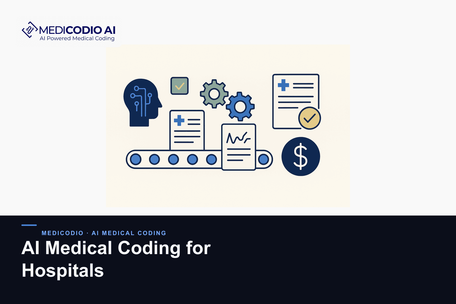 Flat MediCodio illustration representing AI Medical Coding for Hospitals for AI medical coding