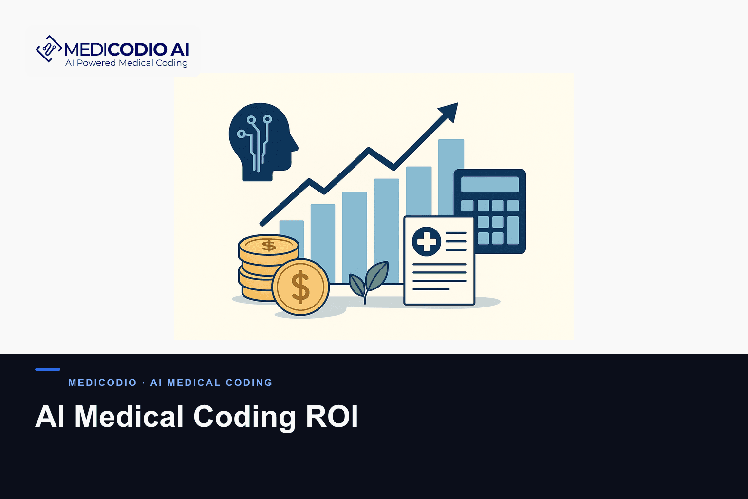 Flat MediCodio illustration representing AI Medical Coding ROI for AI medical coding