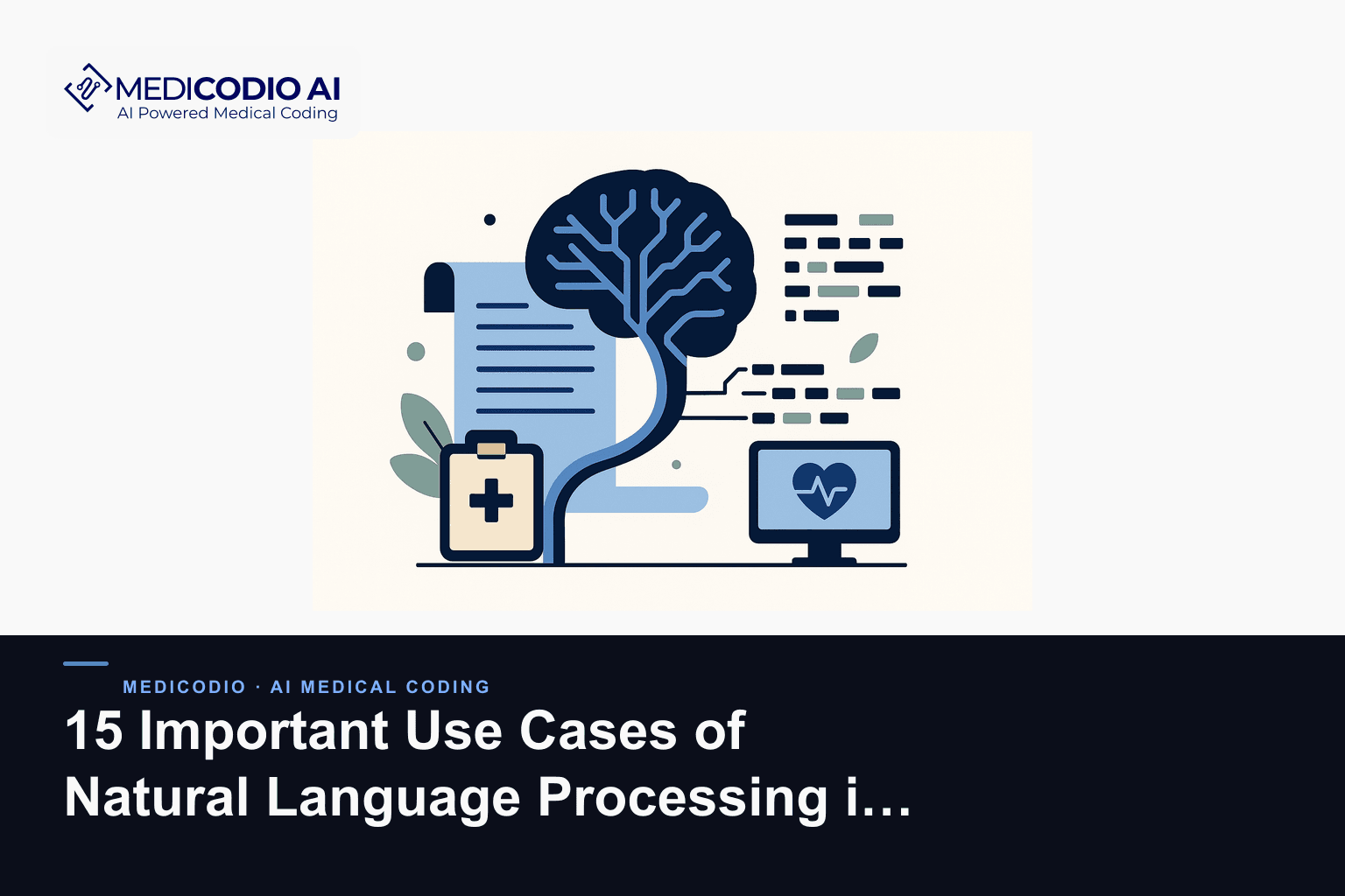 Flat MediCodio illustration representing 15 Important Use Cases of Natural Language Processing in Healthcare for AI medical coding