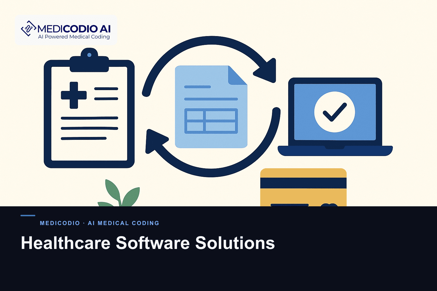 Flat MediCodio illustration representing Healthcare Software Solutions for AI medical coding