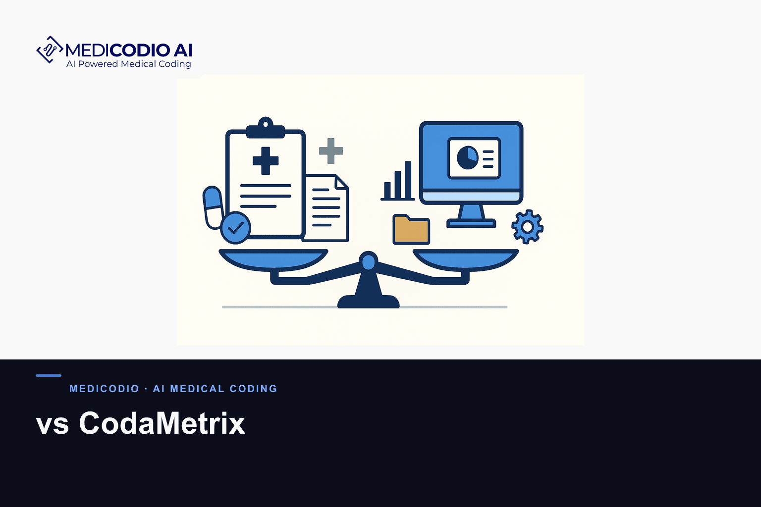 Flat MediCodio illustration representing vs CodaMetrix for AI medical coding