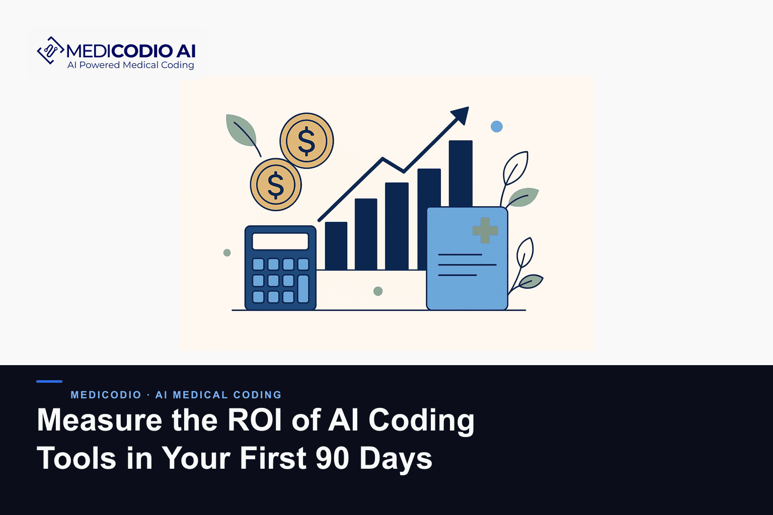 Flat MediCodio illustration representing Measure the ROI of AI Coding Tools in Your First 90 Days for AI medical coding